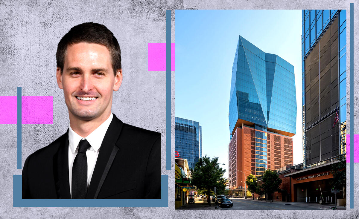 Snapchat’s Evan Spiegel with 405 Colorado tower (Getty, Spacecrafted)