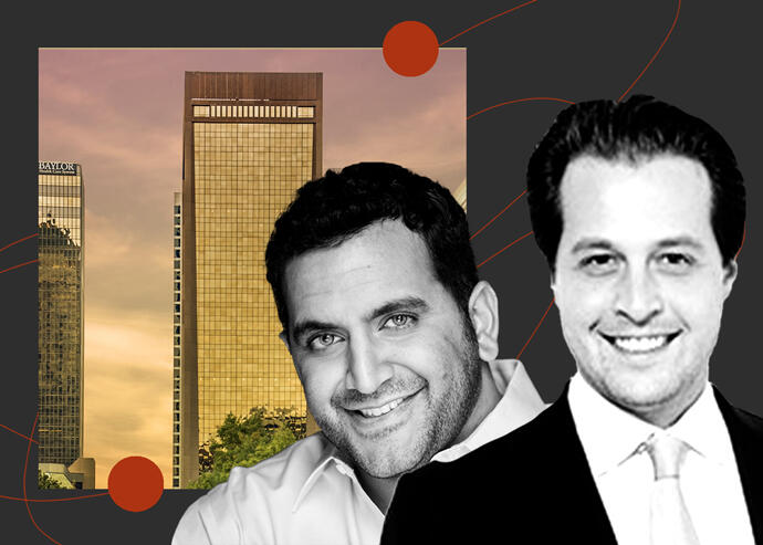 World Class’ Nate Paul and Dalan Management’s Danny Wrublin with 717 Harwood Street (CBRE)