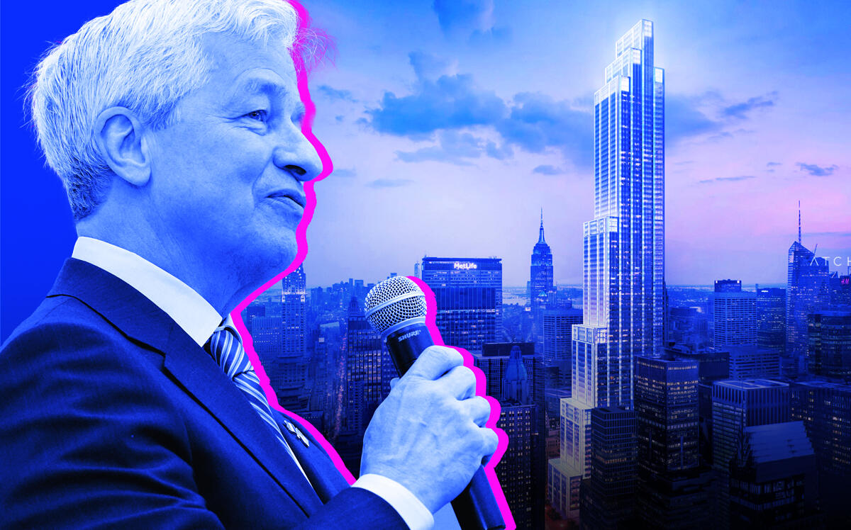JPMorgan Chase CEO Jamie Dimon and a rendering of 270 Park Avenue (Getty, ATCHAIN)