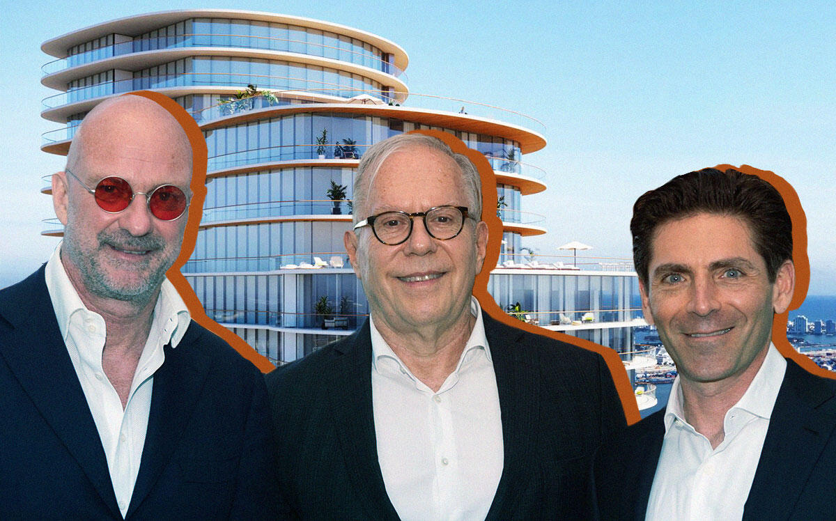 Giuseppe Cipriani, Bernardo Fort-Brescia and Camilo Miguel Jr. with Cipriani Residences rendering (World Red Eye, The Boundary)