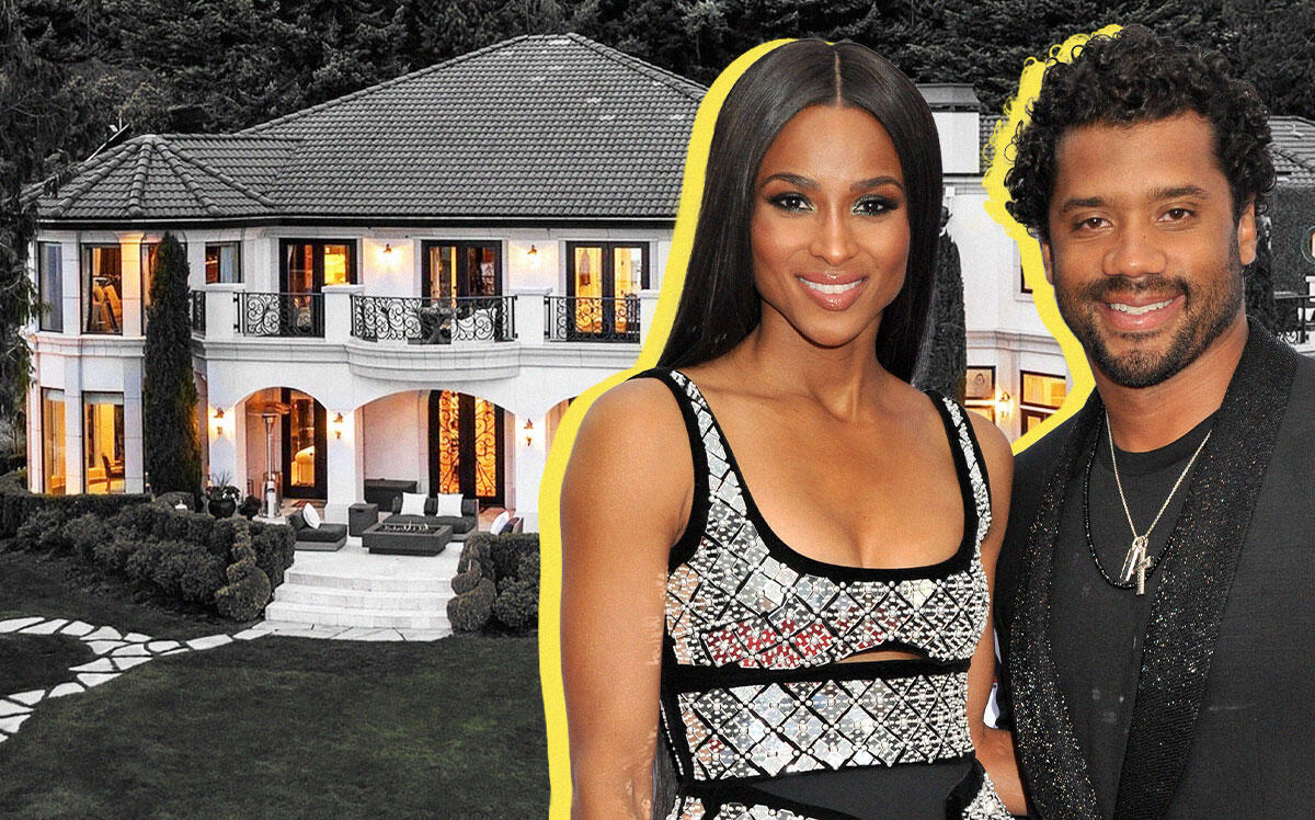 Russell Wilson and Ciara with 905 Shoreland Drive (Getty, Redfin)