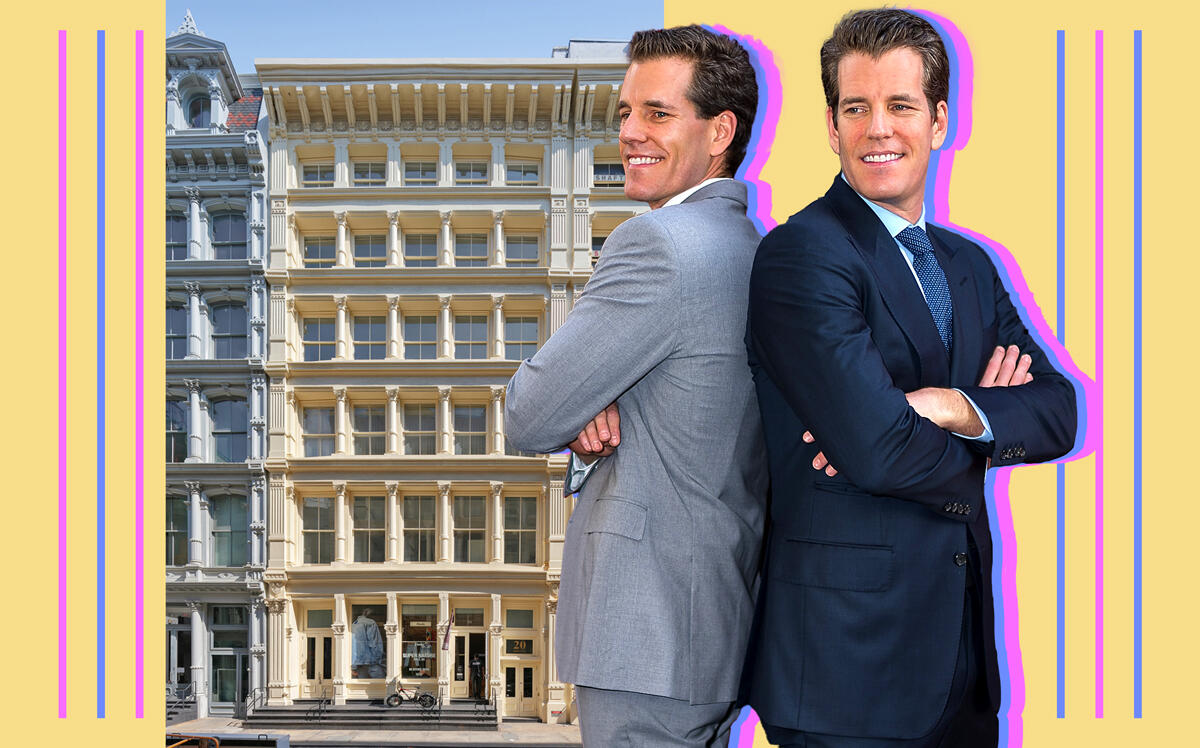 Cameron and Tyler Winklevoss with 20 Green Street (Getty, Compass)