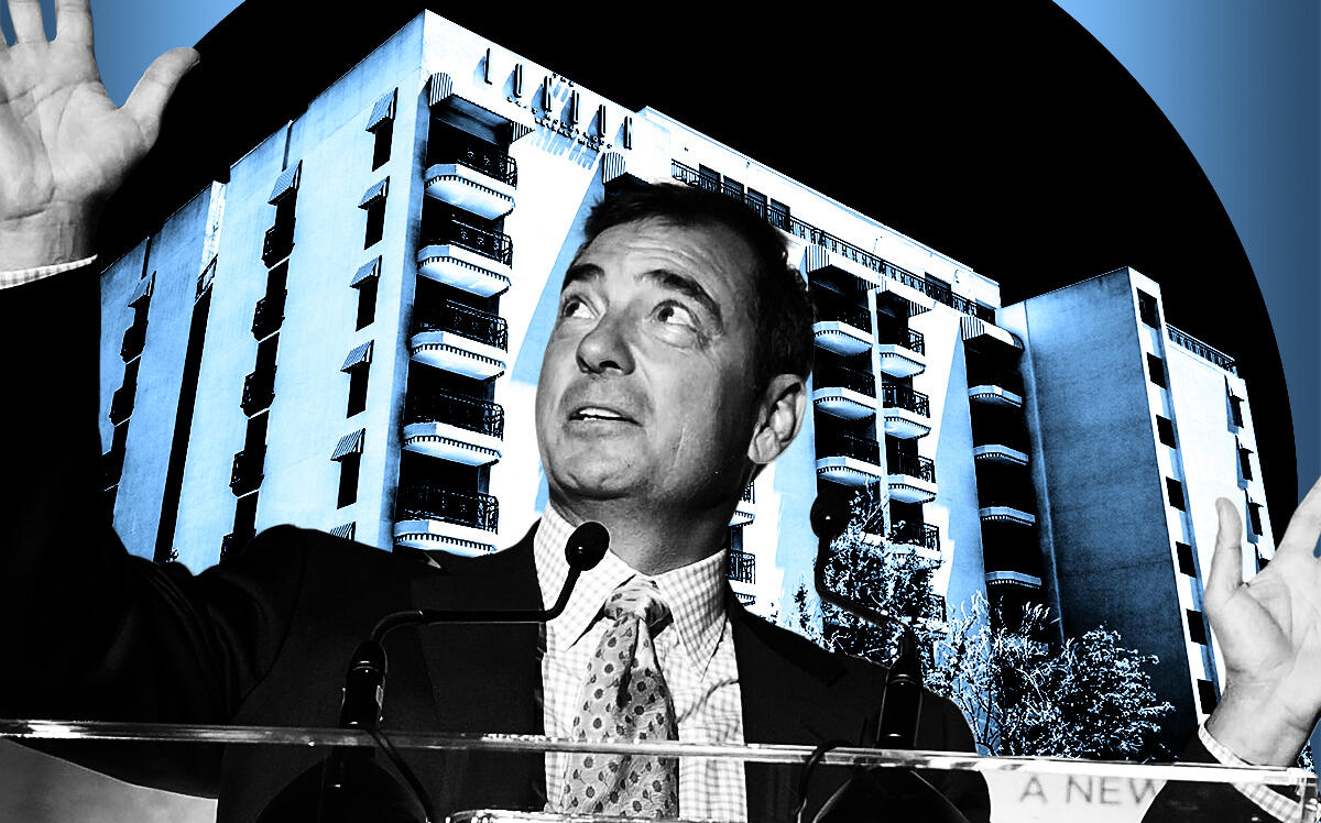 John Kukral in front of the the London West Hollywood Hotel at 1020 North San Vicente Boulevard in West Hollywood (Getty Images, iStock/Photo Illustration by Steven Dilakian for The Real Deal)