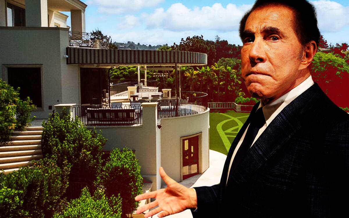 Steve Wynn in front of 1210 Benedict Canyon Drive in Beverly Hills (Getty Images, Redfin)