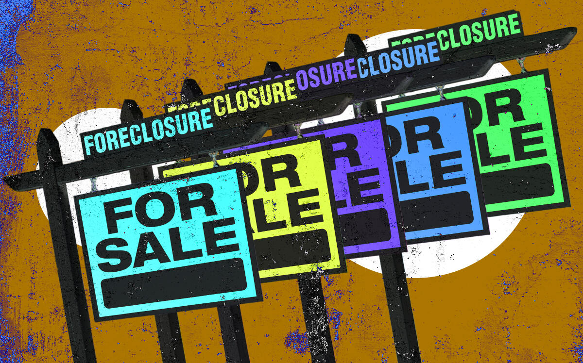 A photo illustration of "Foreclosure" signs (iStock)