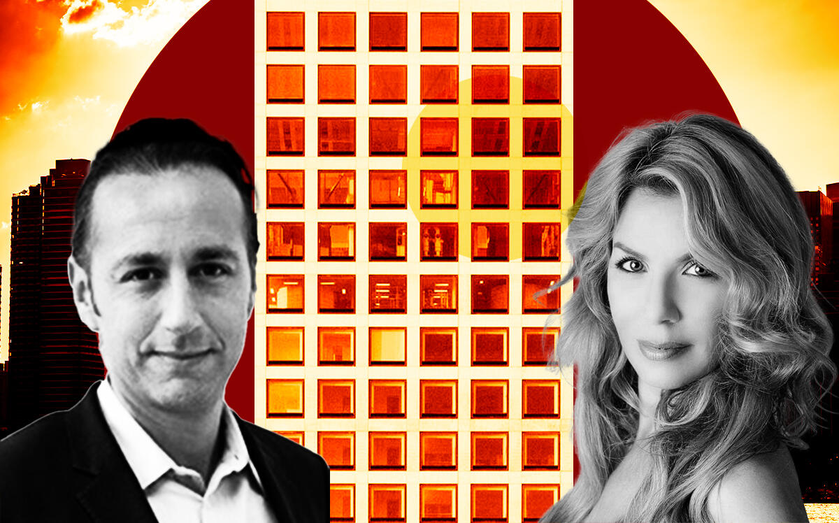 From left: Yossi Benchetrit and Gaëlle Pereira Benchetrit in front of 432 Park Avenue (Altice USA, Facebook/Gaëlle Pereira Benchetrit, 432 Park Avenue, iStock)