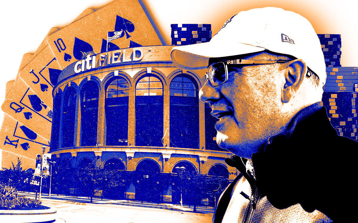 Steven Cohen, owner of the New York Mets, in front of Citi Field (Getty Images, iStock/Photo Illustration by Steven Dilakian for The Real Deal)