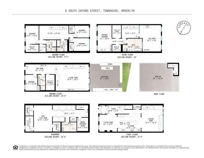 The floor plan for 6 South Oxford Street (Compass)