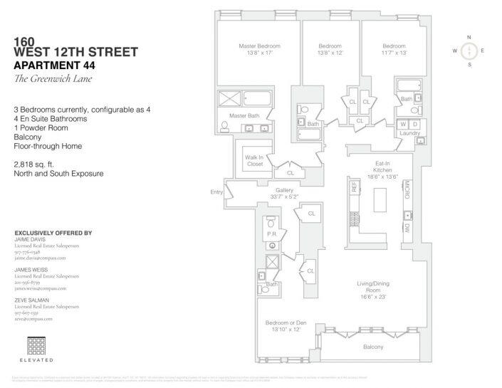 The floor plan for 160 West 12th Street Apartment 44 (Compass)