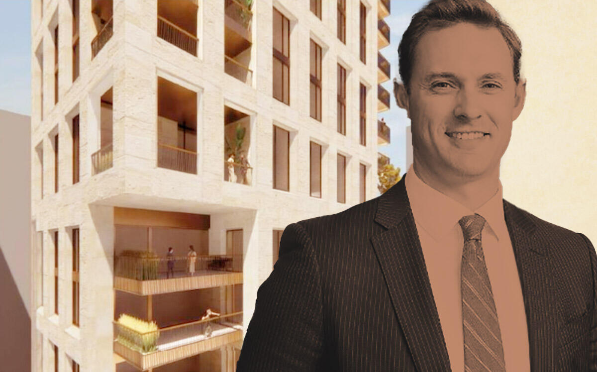Fern Hill's Nick Anderson and render of Gold Coast condos (Fern Hill, LinkedIn)