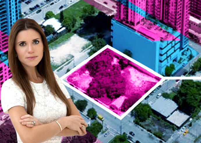 Clearline Real Estate's Jenny Bernell with Block E at 1550 (Smith Aerials)