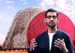 Google ceo Sundar Pichai with Hangar One, NASA Ames Research Center and Moffett Federal Airfield in Mountain View (Getty, Wikipedia)