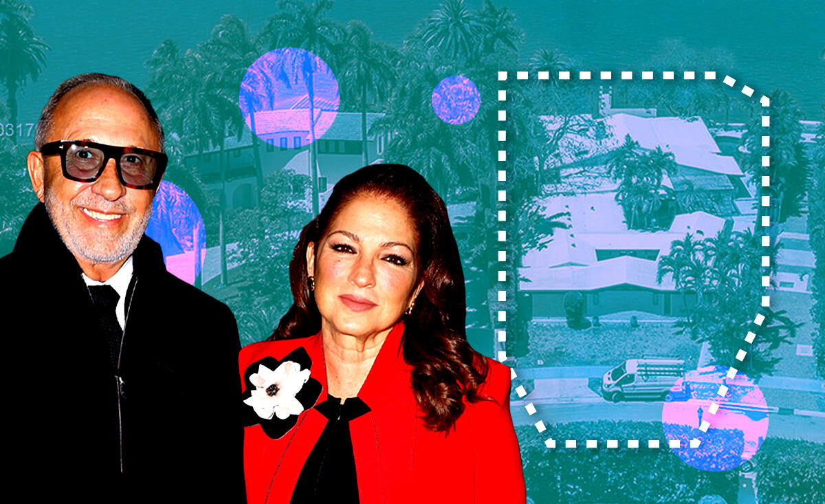 Emilio and Gloria Estefan with 444 West Rivo Alto Drive (Getty, Redfin)