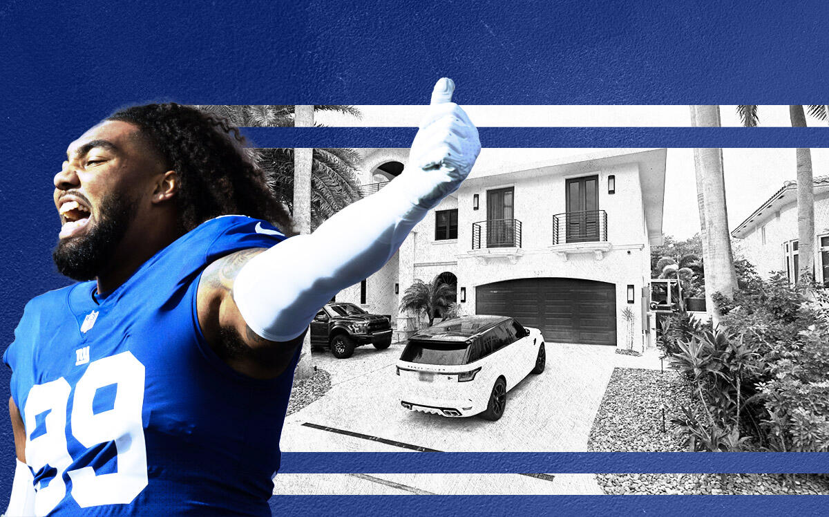 New York Giants defensive end Leonard Williams and 527 Royal Plaza Drive in Fort Lauderdale (Getty Images, Google Maps)