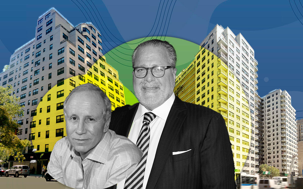 Joseph Chetrit and Larry Gluck with the Yorkshire & Lexington Towers on the Upper East Side (UESMGMT.com, Getty, Gluck Family Foundation)