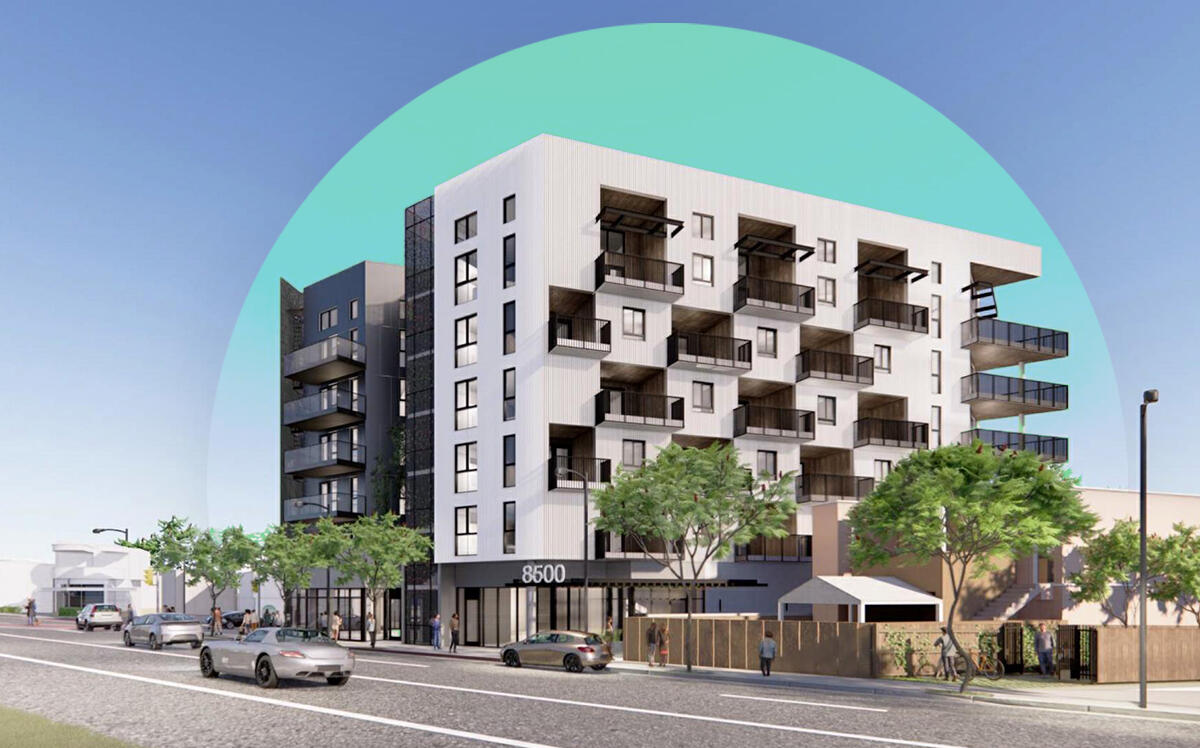 Renderings of the project at 8500 Santa Monica Blvd (Tighe Architects)