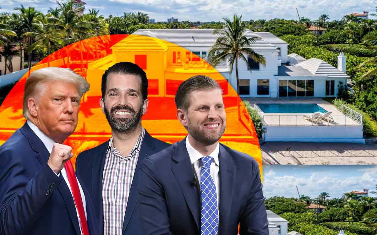 Donald Trump, Eric Trump and Donald Trump Jr with 1125 South Ocean Boulevard (Premier Estate Properties, Getty)