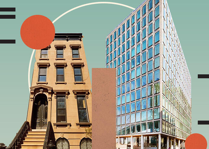 281 President Street and 1 John Street, Brooklyn (Streeteasy, Compass, iStock, Illustration by Kevin Cifuentes for The Real Deal)