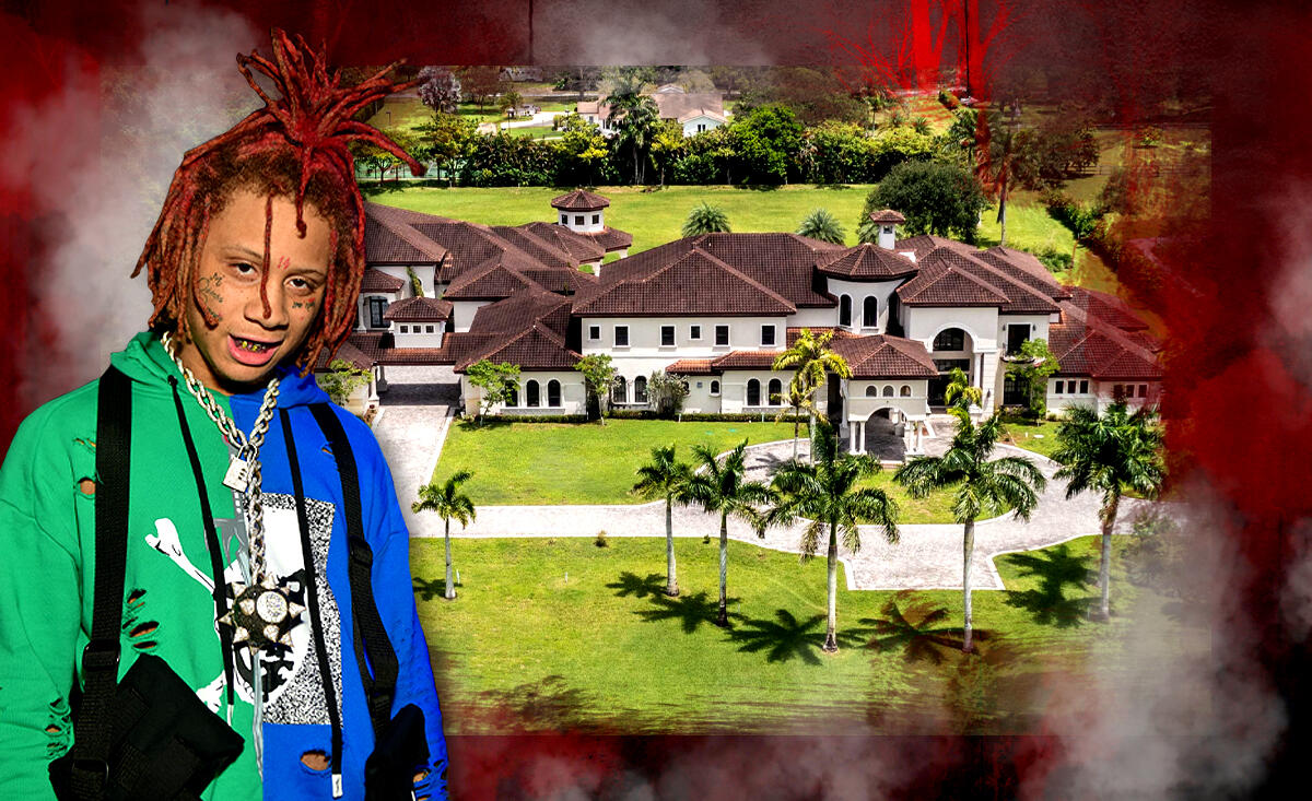 Trippie Redd with 5600 Southwest 136th Avenue (Getty, iStock, Richard Lopez of Lopez Productions, Illustration by Shea Monahan for the Real Deal)