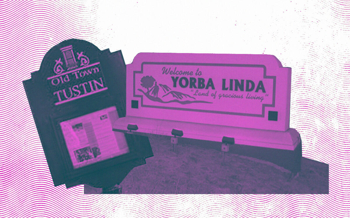 Old Town Tustin sign and Yorba Linda civic sign (tustinca.org, Waymark)