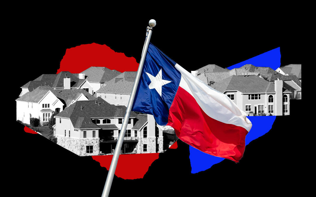 Texas flag and homes