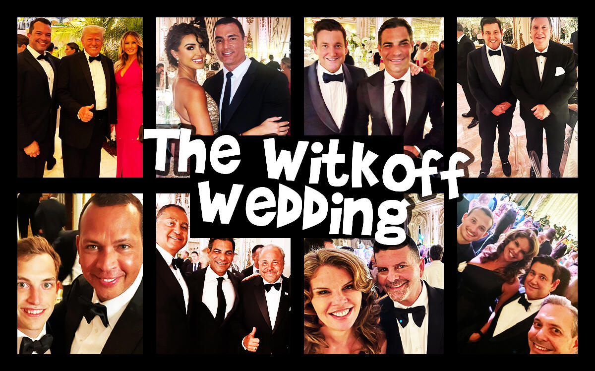 A photo illustration of prominent guests at the Witkoff wedding (via Instagram)