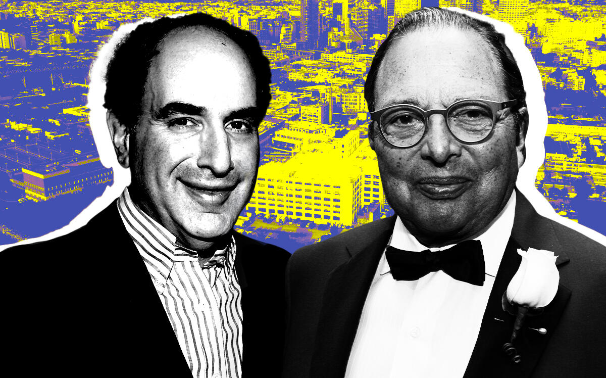 From left: Developer Bruce Teitelbaum and Durst Organization CEO Douglas Durst and 44-02 Vernon Boulevard (Getty Images, LoopNet, iStock)