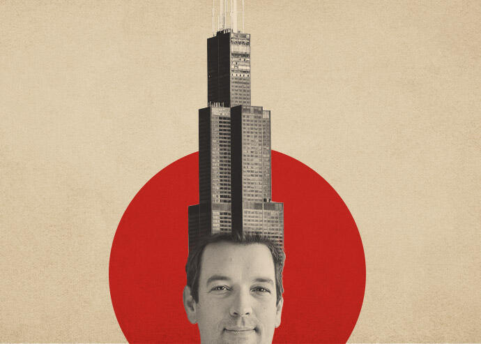 Abbott's Robert Ford and Willis Tower (Abbott, iStock, Illustration by Kevin Cifuentes for The Real Deal)