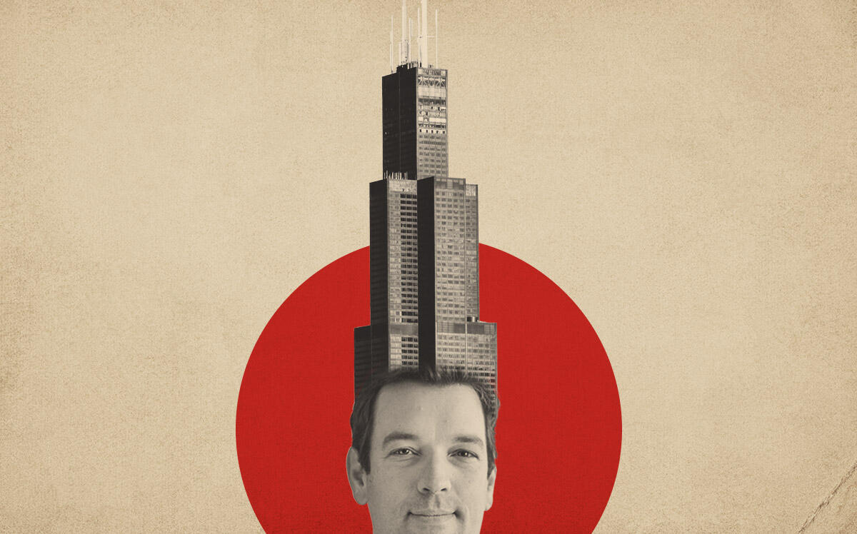 Abbott's Robert Ford and Willis Tower (Abbott, iStock, Illustration by Kevin Cifuentes for The Real Deal)