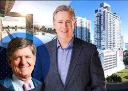 The tower at 2150 North Bayshore Drive in Miami with Air Communities CEO Terry Considine and Mill Creek Residential CEO William MacDonald (Mill Creek Residential, Air Communities, iStock)