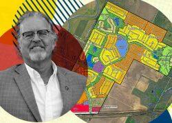 Elgin City Manager Thomas Mattis and a map of the new residential development (SEC Planning LLC, ElginTX.com)