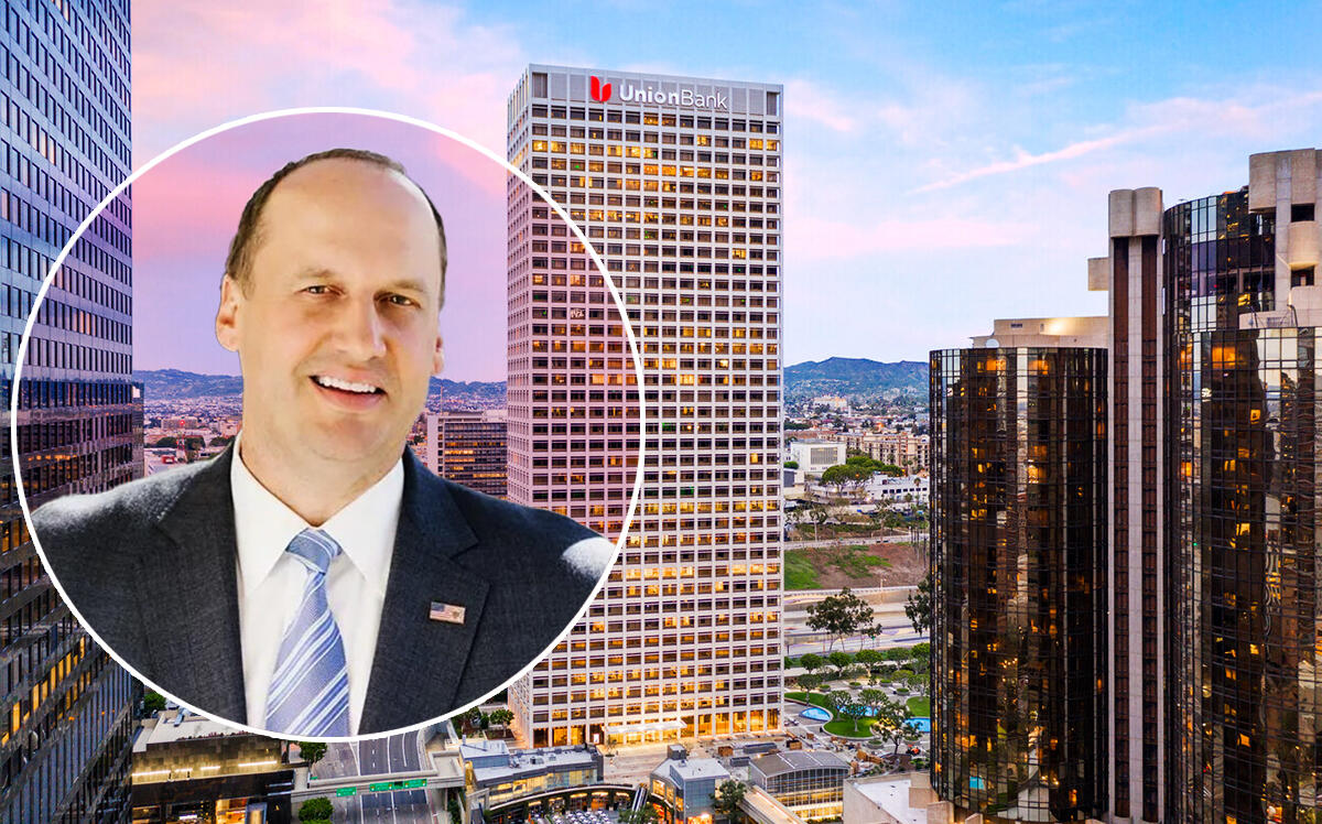 KBS CEO Marc DeLuca and Union Bank Plaza at 445 S Figueroa Street in Los Angeles (Loopnet, LinkedIn)