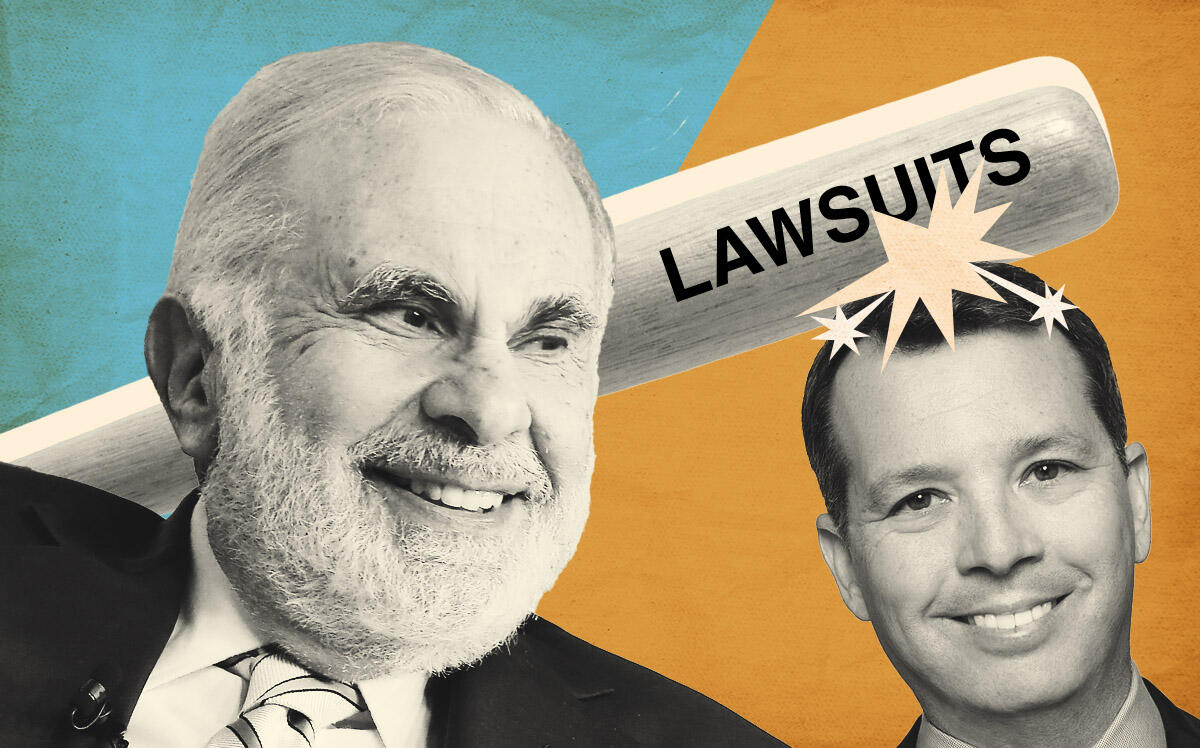 Carl Icahn and Rialto Capital’s Adam Singer (Getty Images. Rialto Capital, Illustration by Kevin Cifuentes for The Real Deal)