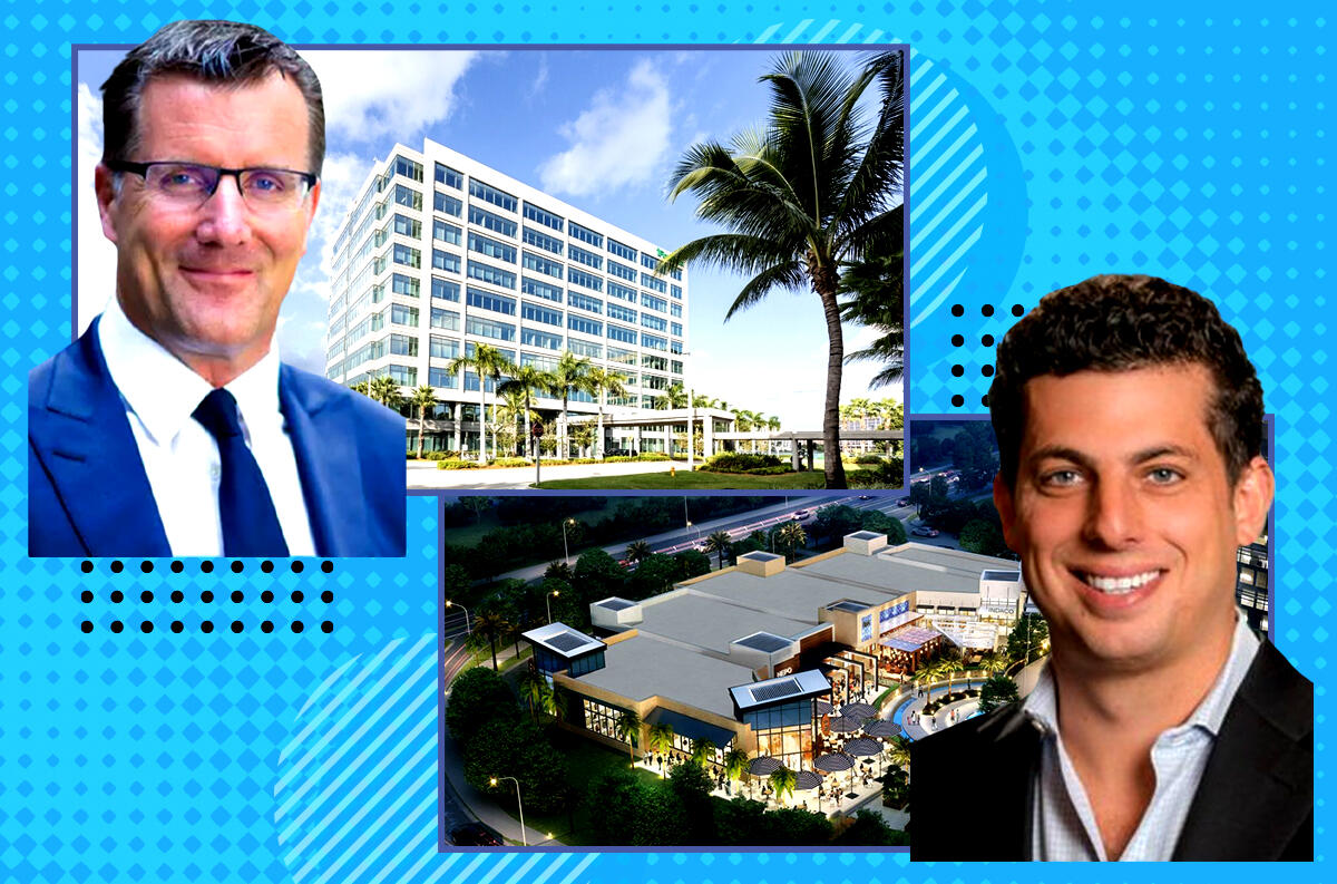 (left to right) Nuveen's Mike Nuveen with 800 Waterford Way and Pebb Enterprises' Ian Weiner with 5355 Town Center Road (CoStar, Nuveen, TVS Design, Pebb, iStock)