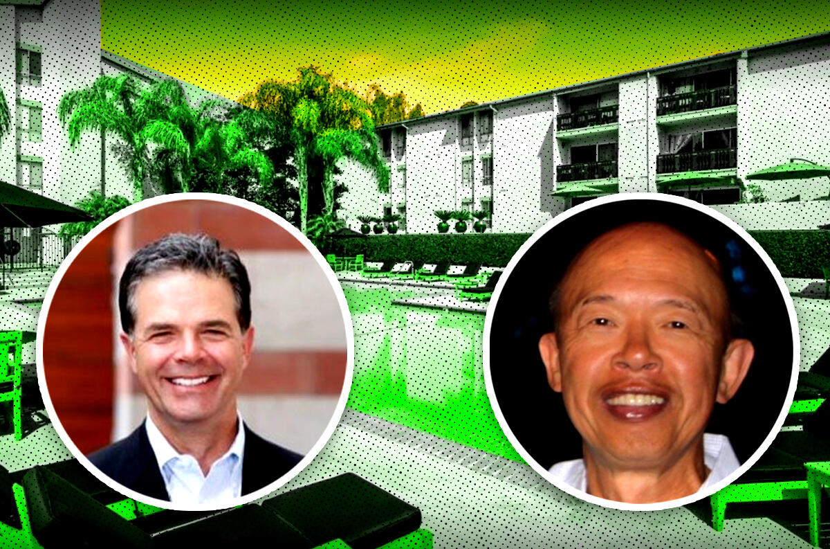 From left: Pacific Urban Investors’ Alfred Pace and SPI Holdings' Dennis Wong with 5807 Topanga Canyon Boulevard (LinkedIn, Trulia)