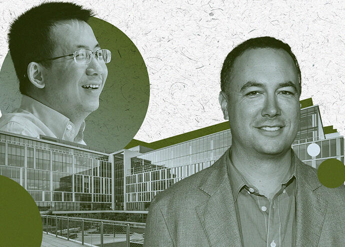 ByteDance's Zhang Yiming and Yahoo's Jim Lanzone with 1199 Coleman Avenue (Getty, CBRE)
