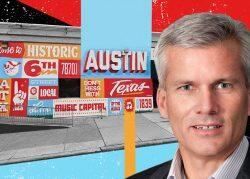 Stream Realty's Lee Belland and the corner of I-35 and Sixth Street (LinkedIn, Google Maps, iStock)