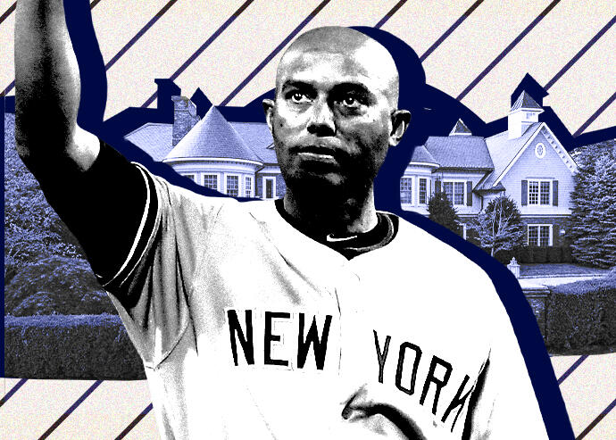 Mariano Rivera and 1 Brook View Lane in Rye (Getty Images, Compass, iStock/Photo Illustration by Steven Dilakian for The Real Deal)