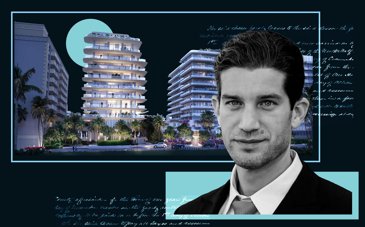 Mayor Shlomo Danzinger and a rendering of Fort Partners’ Hillcrest by the Sea (Facebook, iStock, rendering by O' Donnell Dannwolf & Partners Architects)