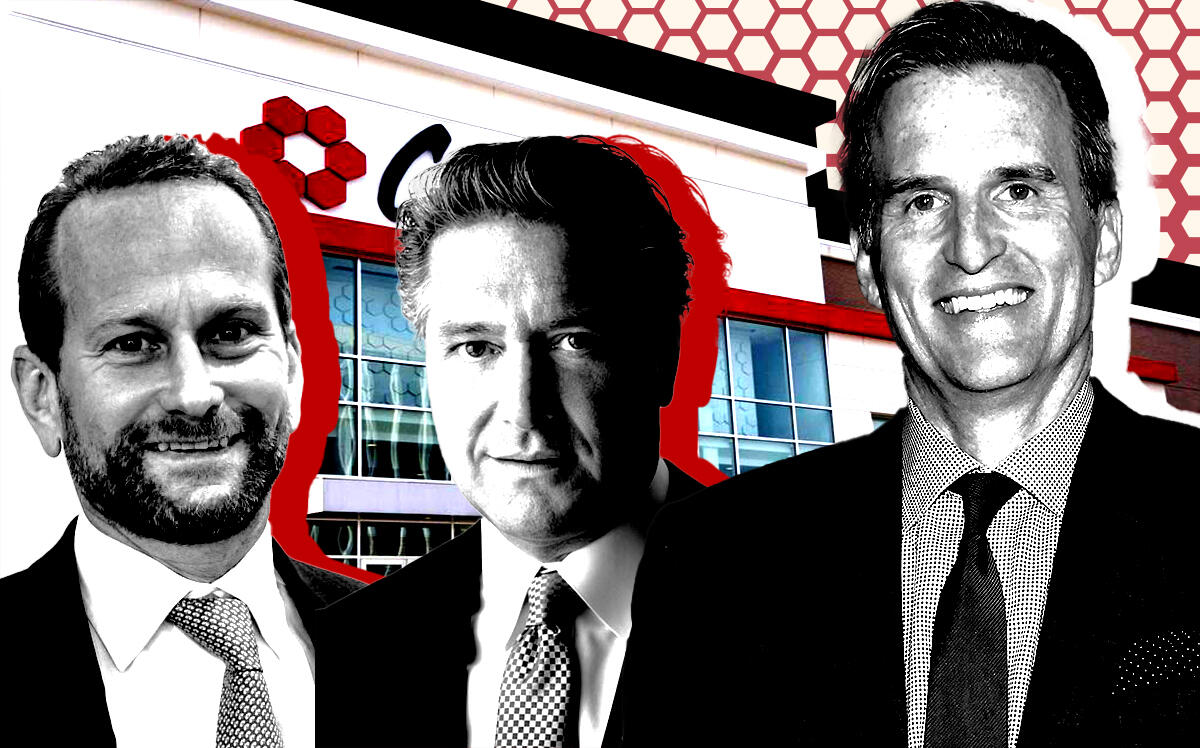 From left: Lormax Stern's Daniel L. Stern and Christopher G. Brochert; Macy's CEO Jeffrey Gennette; former Carson's department store in Water Tower Place (Google Maps, Lormax Stern, Getty Images, iStock)