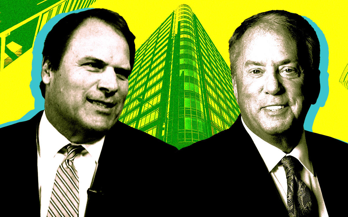 From left: MetLife Investment Management's Steven J. Goulart and CME Group's Terrence A. Duffy along with 550 West Washington Boulevard (MetLife, CME Group, Google Maps)