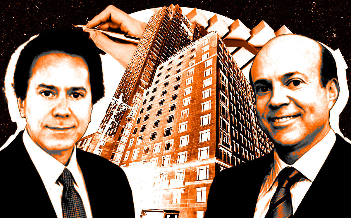 From left: A photo illustration of William Lie Zeckendorf and Arthur W. Zeckendorf along with 15 Central Park West (BHS USA, Google Maps, iStock)