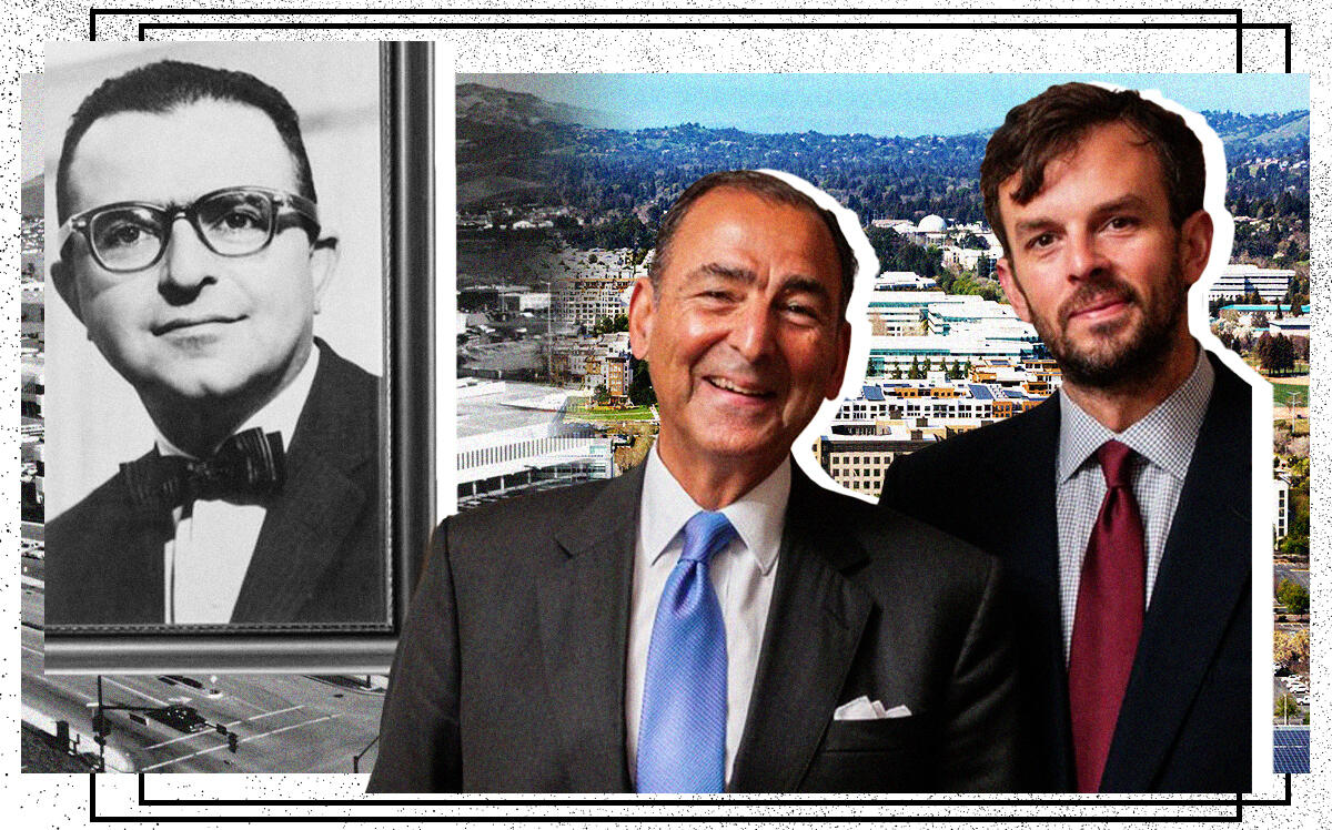 From left: Sunset Development founder Masud Mehran, current Board Chairman Alexander Mehran, Sr., and CEO Alexander Mehran, Jr. along with the historic Bishop Ranch (left) and a rendering of future plans for Bishop Ranch (right) (Sunset Development, iStock)