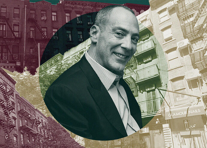 Steve Croman, pictured in 2007, with 117 1st Avenue, 89 Clinton Street and 330 E 6th Street (Getty, Google Maps)
