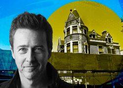 Edward Norton and 441 Willoughby Avenue in Bed-Stuy Brooklyn (Google Maps, Twitter via EdwardNorton, Illustration by The Real Deal)