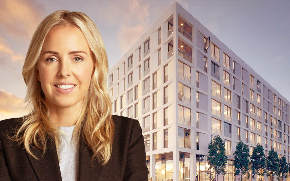 NBP Capital's Lauren Noecker and renderings for 100 W. Mesnager Avenue, Los Angeles (GBD Architects, LinkedIn)