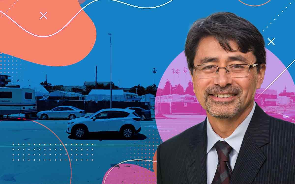 East Bay Asian Local Development Corp. ceo Andy Madeira with the Tiny village at E.12th Street and 2nd Avenue in Oakland (Google Maps, EBALDC, Illustration by Priyanka Modi for The Real Deal with Getty)