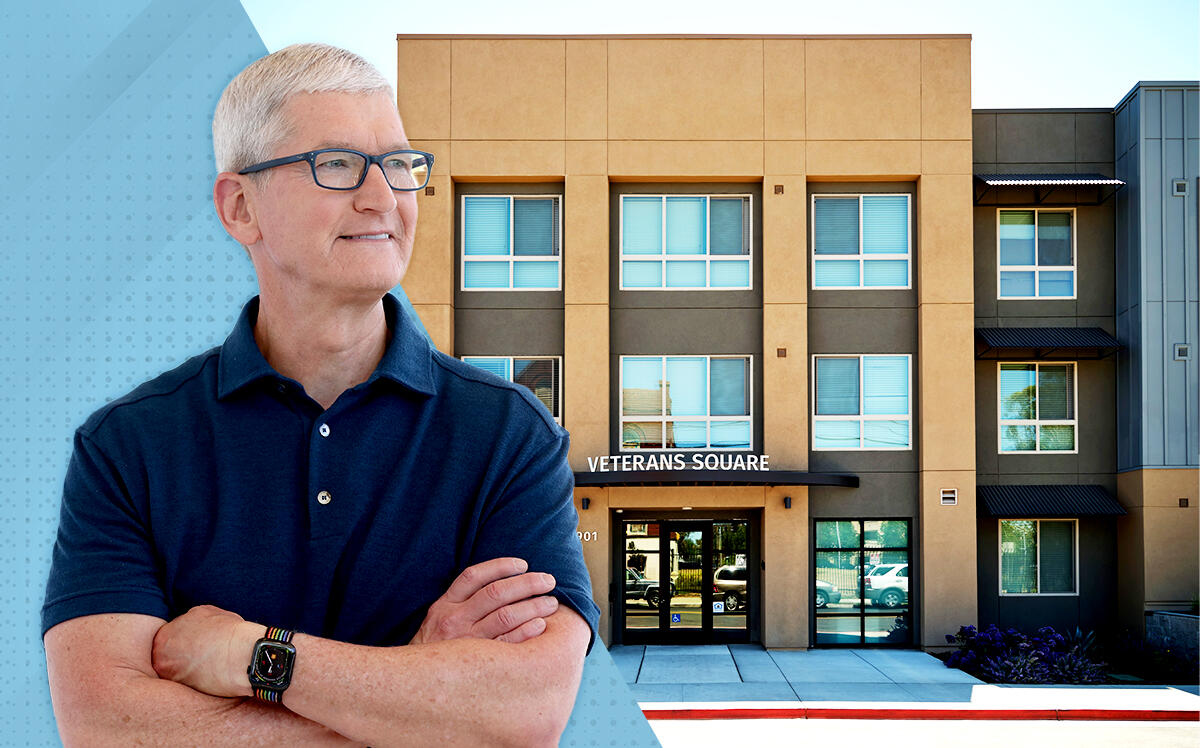 Apple ceo Tim Cook with Veterans Square (Apple, Illustration by The Real Deal with Getty)