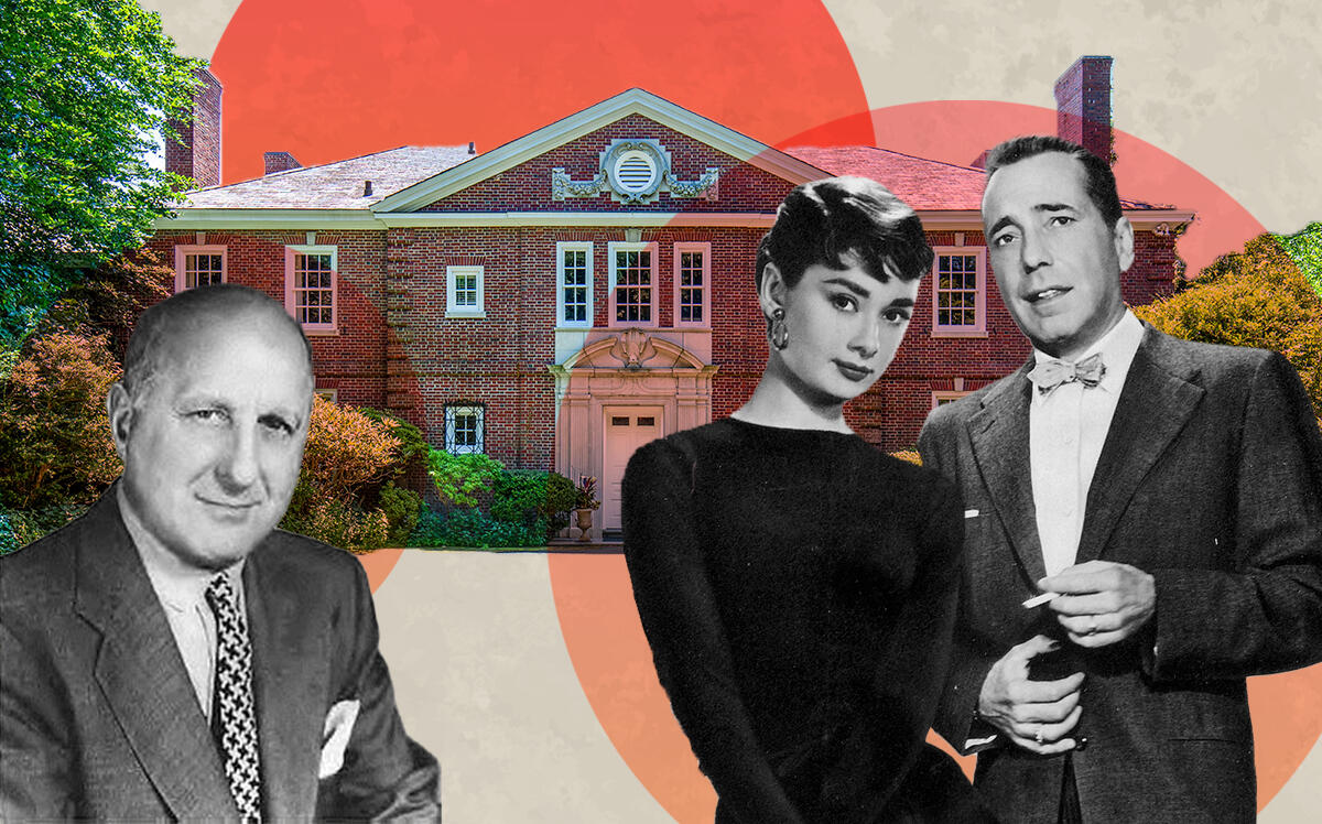 315 Brevoort Lane with Paramount Pictures President Barney Balaban, Humphrey Bogart and Audrey Hepburn (Joe Kravetz, Laurel & Grand, Illustration by The Real Deal with Getty)