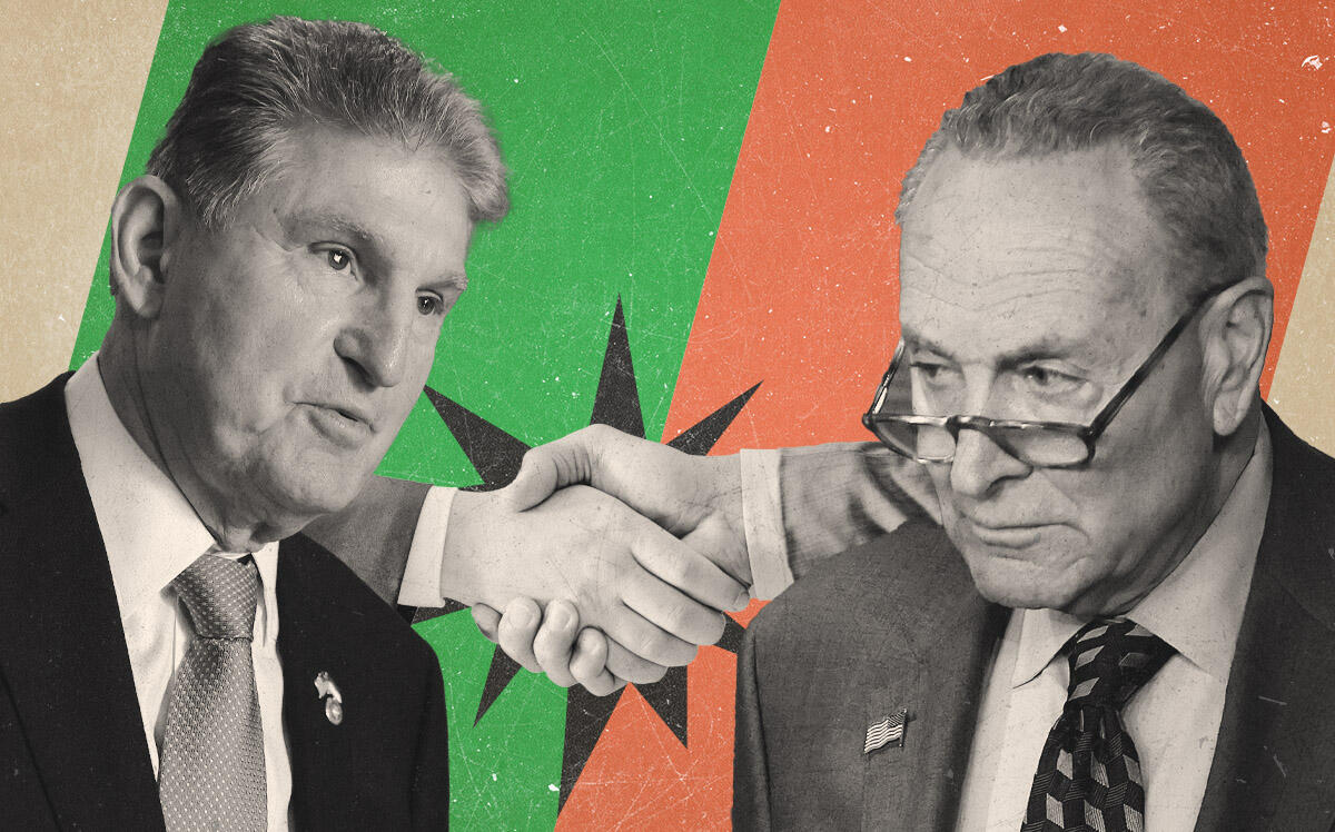 Senator Chuck Schumer (D) and Senator Joe Manchin (D) (Illustration by Kevin Cifuentes for The Real Deal with Getty)